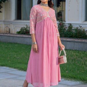 Women's Rayon embroidery work Georgette Fit & Flare Dress